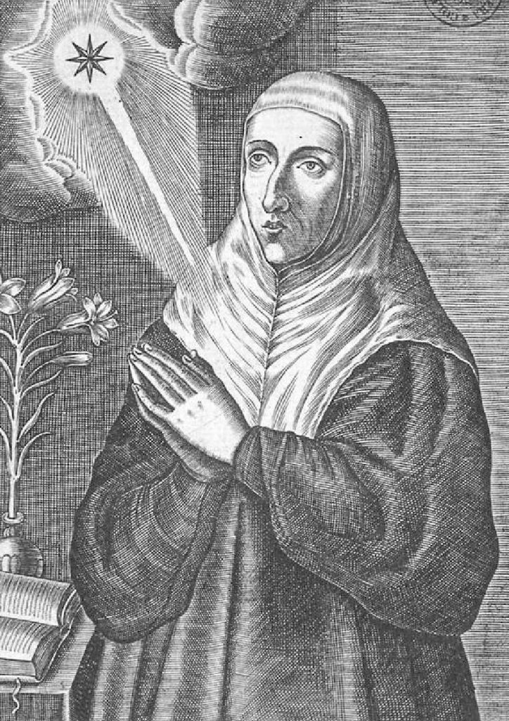 A portrait of Luisa Carvajal y Mendoza printed by Juan de Courbes